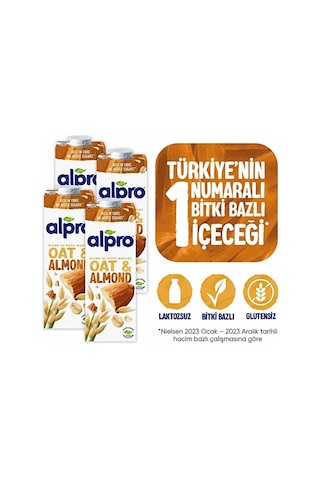 Yulaf Badem Sütü 4x1 L Vegan Laktozsuz Bitkisel Bazlı