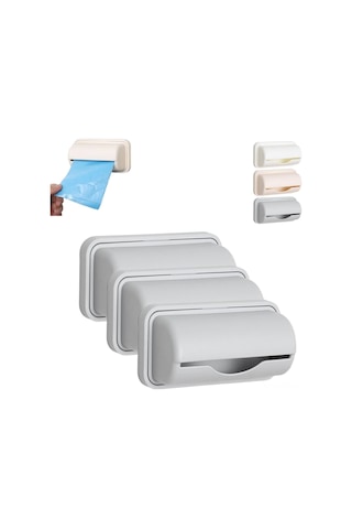 Geeksen 3'lü Duvar Montajlı Çöp Poşeti Dispenseri - Mutfak, Banyo Ve Tuvalet İçin Pratik Çözüm, Abs Plastik, Beyaz, Gri, Bej Gri