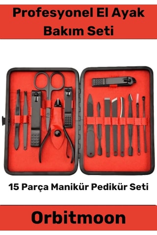 Profesyonel Paslanmaz Çelik El Yüz Ayak Bakımı Keskin Özel Seri Manikür Pedikür Seti 15 Parça