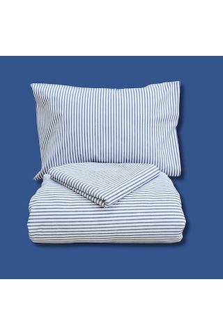 Çift Kişilik %100 Pamuk İnce Çizgili Nevresim Takımı | Lacivert & Beyaz | 4 Parça | Yumuşak Dokulu Lacivert - Beyaz