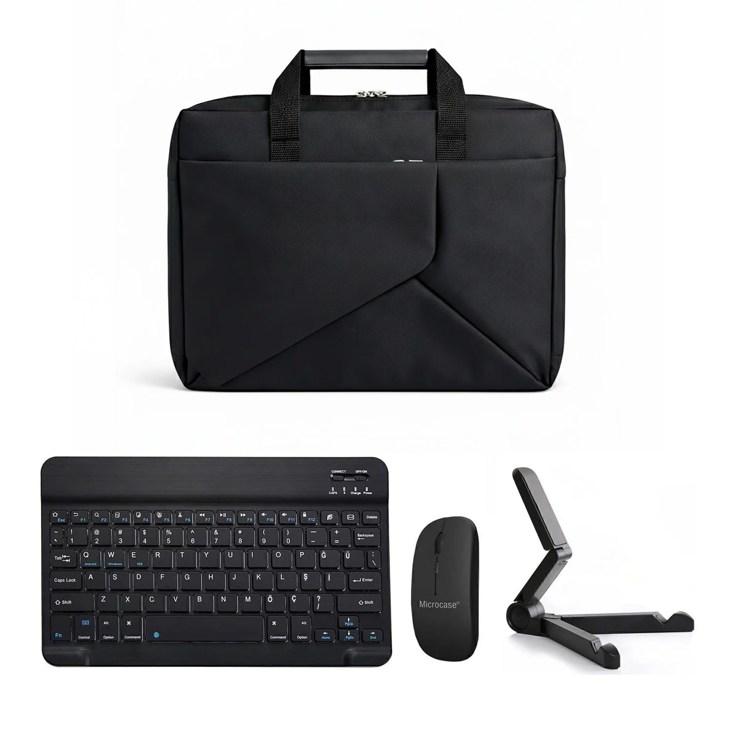 Microcase Samsung Active 4 Pro / Active 5 Pro 10.1'' İle Uyumlu Apple Uyumlu MacBook Laptop Çantası 2 Bölmeli + Bluetooth Klavye+mouse+tablet Standı Siyah Al5568 Diğer