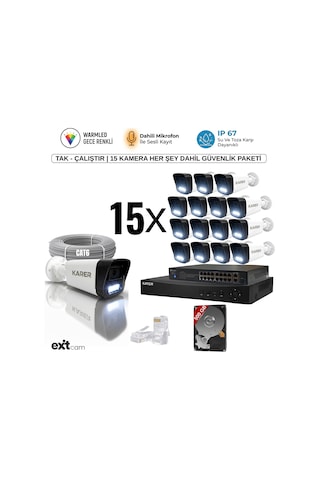 15'li Ip-5mp-poeli-sesli -gece Renkli- Su Geçirmez- Full Hd-500gb-güvenlik Kamera Seti