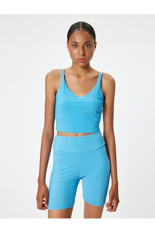 Koton Sporcu Sütyeni V Yaka Kaplı Slim Fit Mavi 4sak30104nk Mavi
