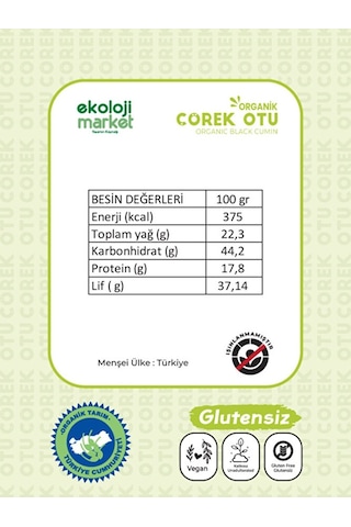 Ekoloji Market Organik Glütensiz Çörekotu 100 G