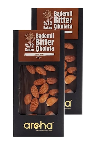 %72 Kakao Bademli Bitter Çikolata 100 G X 2 Adet