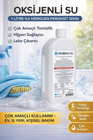 Oksijenli Su 1 Litre %3 Hidrojen Peroksit Solüsyonu Çok Amaçlı Temizlik Ve Hijyen Sıvısı 1 Adet Oksijenli Su 1 Litre %3 Hidrojen Peroksit Solüsyonu Çok Amaçlı Temizlik Ve Hijyen Sıvısı 1 Adet