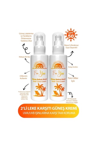 Leke Karşıtı, Yüksek Korumalı Spf50+ Faktörlü 100 Ml Güneş Kremi 2 Adet