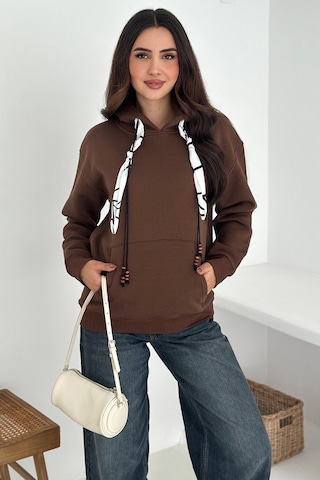 Noa & Noa Kadın Fular Detaylı Kapüşonlu Sweatshirt Casual Charm Kahverengi
