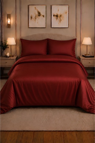 %100 Pamuk Saten Bordo 83tel-125 Gsm Çift Kişilik Nevresim Takımı