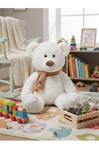 Peluş 45 Cm Atkılı Ayıcık Krem
