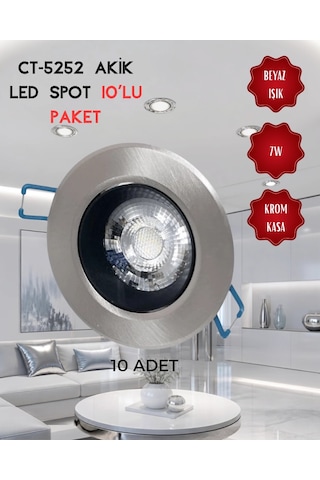 Cata Ct-5252 Akik Led Spot 7w Beyaz Işık - 10 Lu Paket Saten - Krom