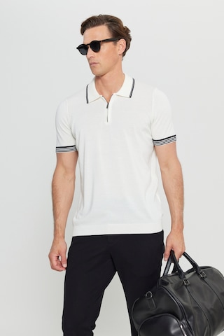 AC&Co / Altınyıldız Classics Erkek Beyaz %100 Pamuk Standart Fit Normal Kesim Polo Yaka Armürlü Triko Tişört Beyaz