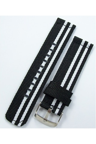 Kumaş Perlon Siyah Beyaz 22Mm Spor Saat Kordonu Kayışı Nato Bjk