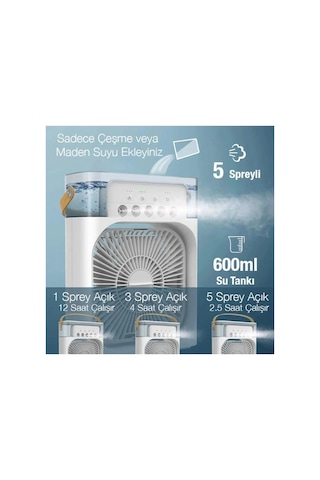 600 Ml Su Tanklı Buharlı Serinletici Fan Taşınabilir Mini Fan Led Işıklı Hava Soğutucu Vantilatör