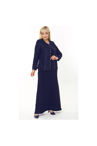 Ladies First Büyük Beden 3758 Lacivert Elbiseli Takım Lacivert