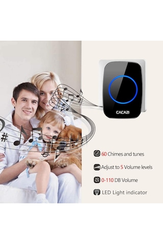 Cacazi 300 Metre 2 Buton 2 Alıcı Kablosuz Kapı Zili Siyah