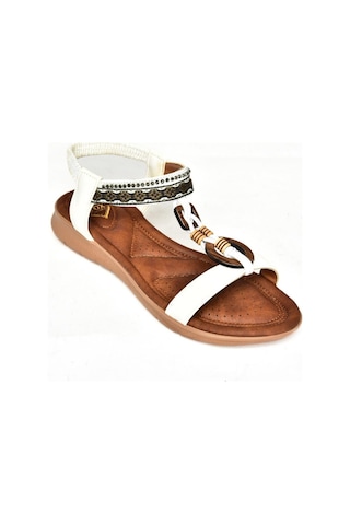 Fox Shoes S258016809 Beyaz Alçak Tabanlı Kadın Sandalet Beyaz-suni Deri Beyaz