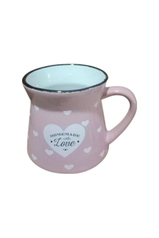 Seramik Kulplu Bardak Kalpli Desen Renli 250 Cc - Pembe Pembe