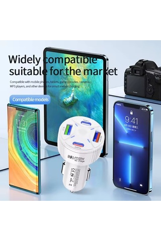 P48 4 İn 1 Pd20w + Qc3.0 Araç İçi Çakmaklık Hızlı Şarj Başlığı
