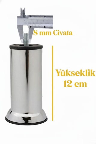 Baza Koltuk Kanepe Mobilya Ayağı İnce Diş Metrik 8mm 12cm 8 Adet Vida Ölçüsüne Dikkat Metalik