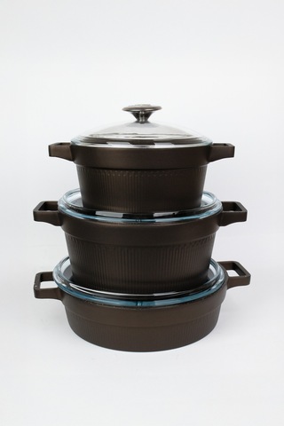 Masterchef Döküm 7 Parça Set Çizgili Tencere Kahverengi