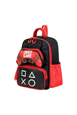 Game Over Just Game Baskılı Lüx Anaokulu Çanta Ve Kalemlik Seti Kırmızı