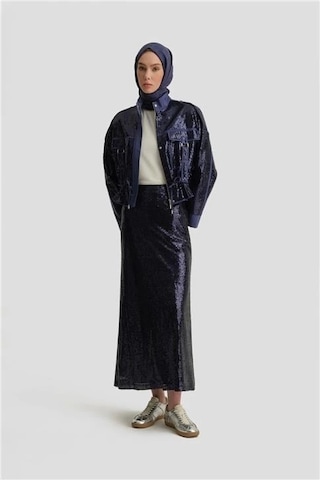 Armine Kumaş Mixli Payetli Ceket 25y5916 Puslu Mor Mavi