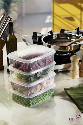 Mikrodalga Ve Difrizde Kullanılabilen Saklama Kabı Seti 4 Lu Beyaz S-410 Şeffaf