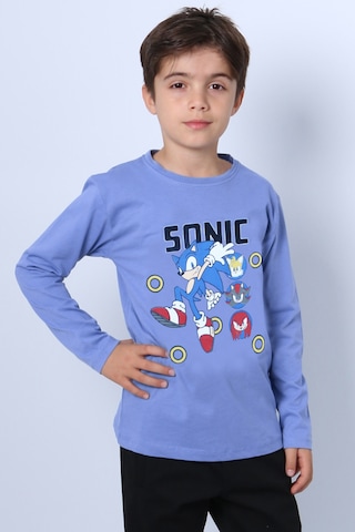 Erkek Çocuk Uzun Kollu Tshirt Baskılı Bisklet Yaka C45 Mavi