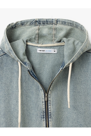 Koton Kapüşonlu Fermuarlı Kapaklı Cepli Oversize Pamuklu Kolsuz Denim Yelek Açık İndigo 5sam50007nd Açık İndigo