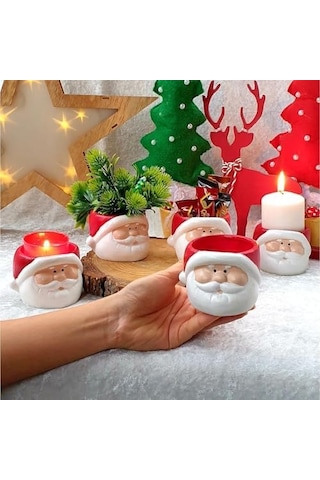 Dafniart Yılbaşı Yeniyıl Noel Baba Mumluk Dekor Hediyeli Ürün 8 Cm Kırmızı 2 Li Beton Alaşımlı Altın