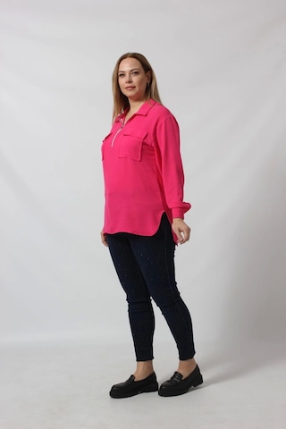 Moda Berray 3055 Yaka Fermuarlı Yandan Yırtmaçlı Gömlek Pembe