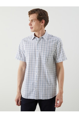 Lcwaıkıkı Classic Beyaz Regular Fit Kısa Kollu Ekose Poplin Erkek Gömlek