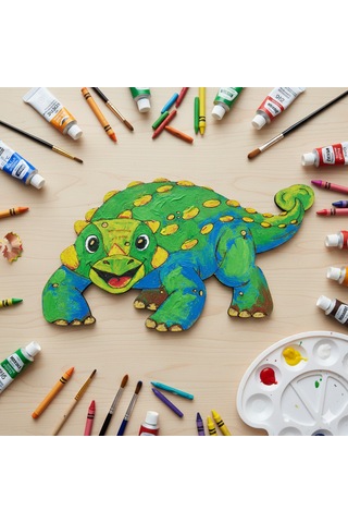 Ahşap Boyanabilir Dinozor Figürü Ankylosaurus 18x12 Cm - 3mm Mdf Eğitici Boyama Seti 10 Adet