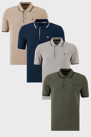 Buratti Pamuklu Slim Fit Şerit Detaylı Düğmeli Polo Yaka 4'Lü Paket Erkek T Shirt 5902118S4 Haki-Indigo-Taş-Vizon