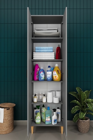 Modern 2 Kapaklı Çok Amaçlı Mutfak Banyo Dolabı %100 Mdf Erzak Kiler Dolabı Fd03 Kül Gri
