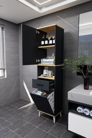 Lula Çok Amaçlı Dolap Banyo Dolabı Kirli Çamaşır Sepeti Dolabı Antrasit Antrasit