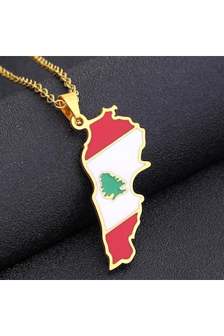 Titanyum Çelik Lübnan Haritası Ve Bayrağı Kolye Ucu Paslanmaz Çelik Yağ Damlası Kolye Erkek Ve Kadın Titanyum Çelik Takı Gümüş