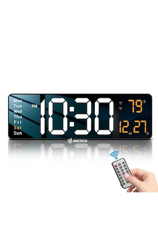 Büyük Ekranlı 16" Led Saat Dijital Duvar Saati Alarm Özellikli Dekoratif Tasarım Siyah
