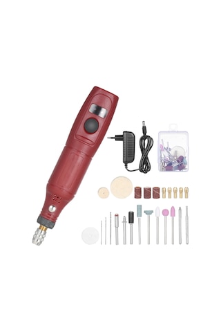 Lemestar 12v El Tipi Mini Freze Seti 5000-15000 Devir Üç Seviye Hız Ayarlı 24 Aksesuar İçeren Avrupa Standartı Plug Kırmızı