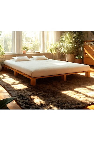 200cm X 200cm Masif Ahşap Platform Çift Kişilik Karyola Ceviz Renk 200x200 Cm