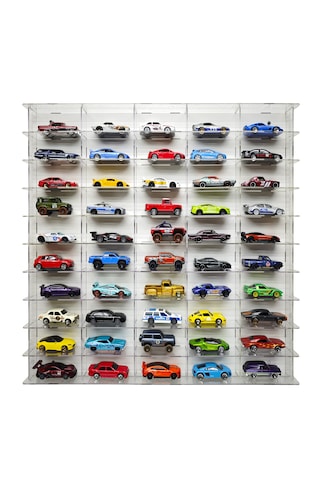 Şeffaf Pleksi 50 Araçlık Hobi Araba Rafı