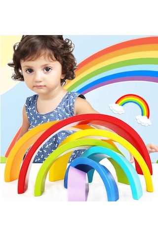 Ahşap Oyuncak Montessori Gökkuşağı Eğitim Seti 6 Parça