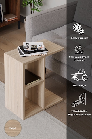 Bafa C Sehpa Servis Sehpası Yan Sehpa Zigon Sehpa Koltuk Sehpası Meşe