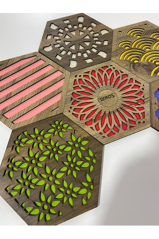 6'lı Büyük Boy Renkli Ahşap Tencere, Tava, Çaydanlık Altlığı