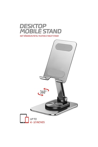 Powerway Dms33 360 Derece Dönebilen Full Metal Katlanabilir Masaüstü Telefon Standı Metal Gri