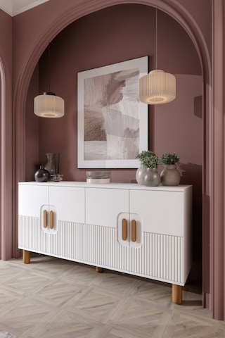 Dorin Bohem Konsol 4 Kapaklı Mdf Mebran Kapak 160 Cm Modern Salon Konsolu Beyaz