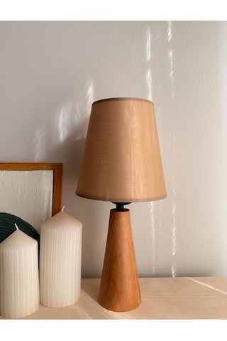 Bohem Ahşap Ayaklı Konik Abajur - Açık Kahverengi Açık Kahverengi
