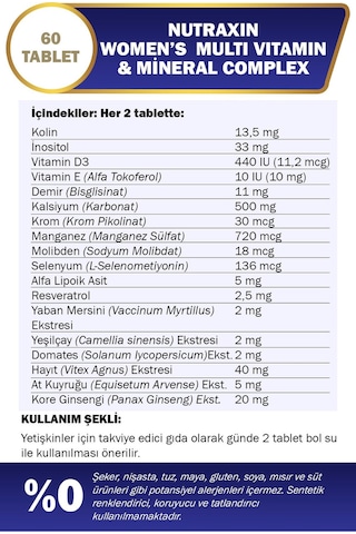 Nutraxin Women's Multi Vitamin Complex 60 Tablet 2 Adet