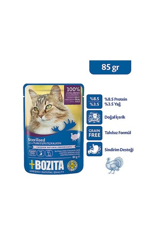 Bozita Sterilised Hindi Etli Jelly Tahılsız Kısırlaştırılmış Kedi Konservesi 85 Gr 204-20017.01